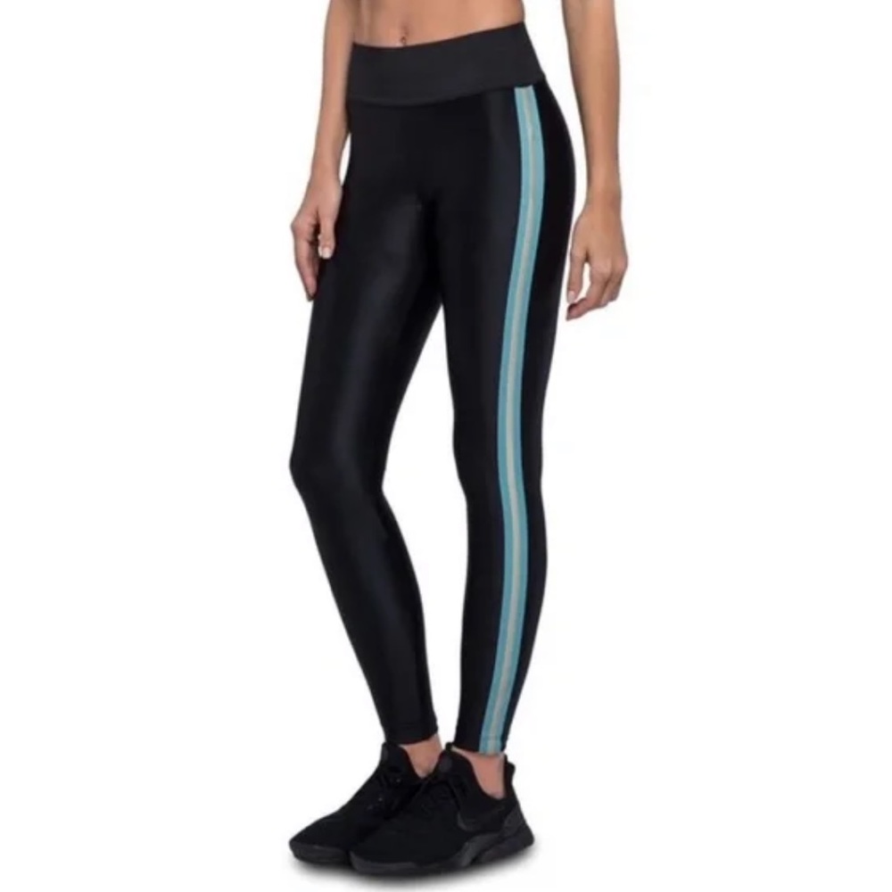 Koral High Rise Energy Legging Liquid Black Blue Stripe Full Length Legging XS